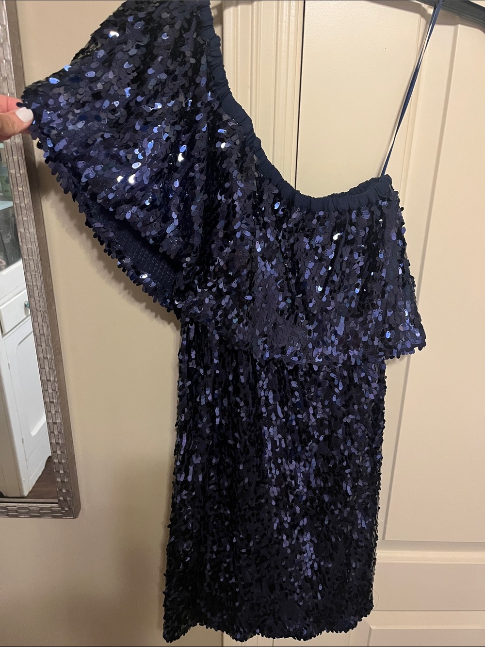 BB Dakota Women’s Navy One-Shoulder Sequin Party Dress - Picture 4 of 4